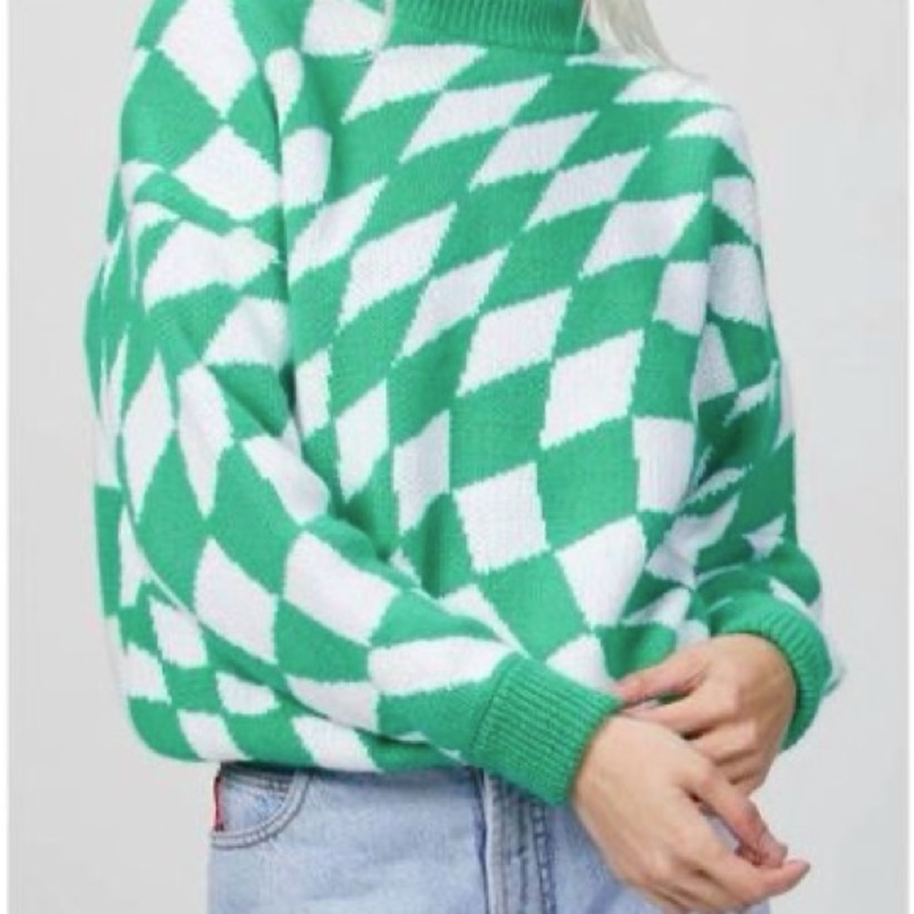 Lisa Says Gah! Green Checkered Sweater